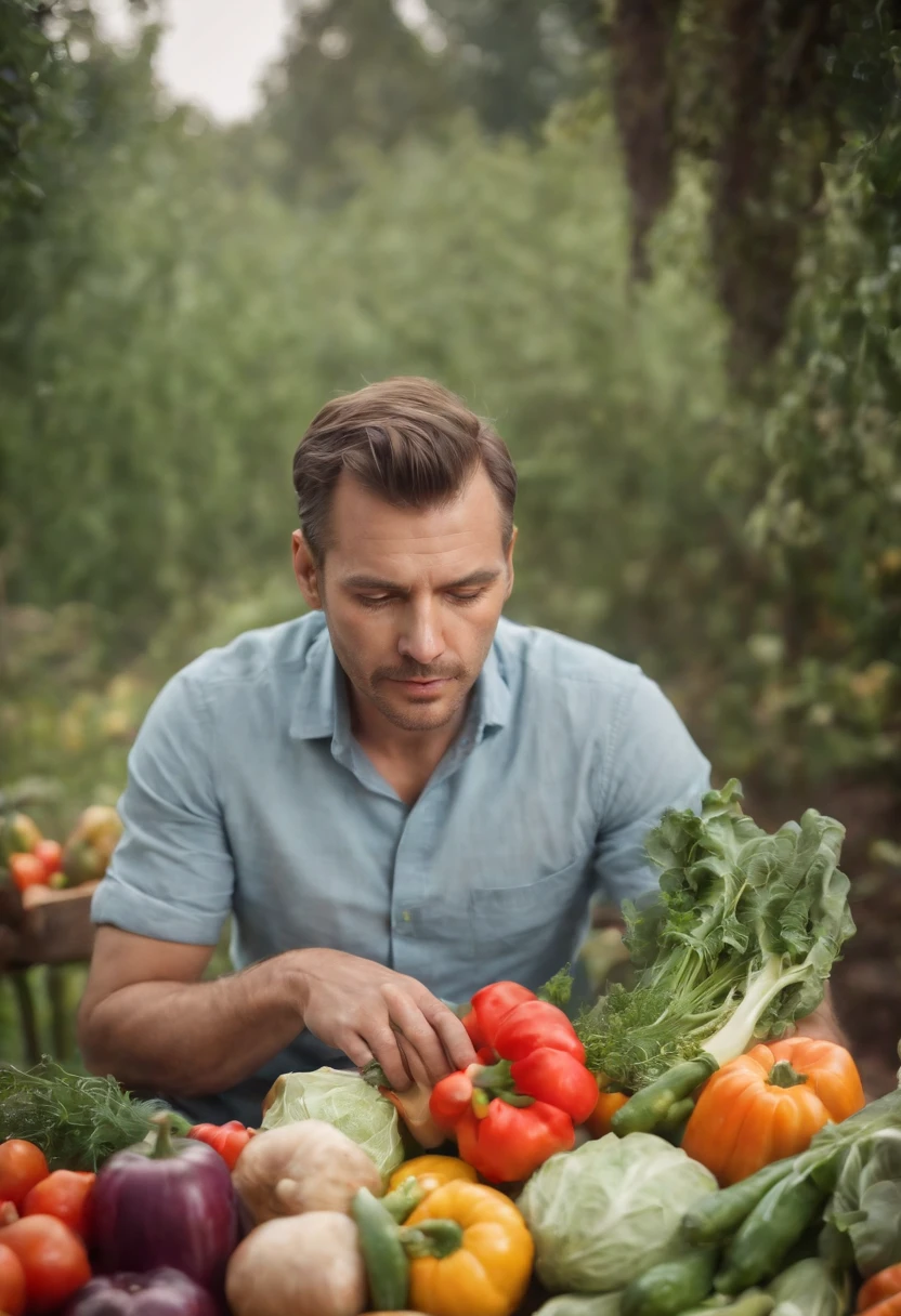 a man with vegetables, surreal painting