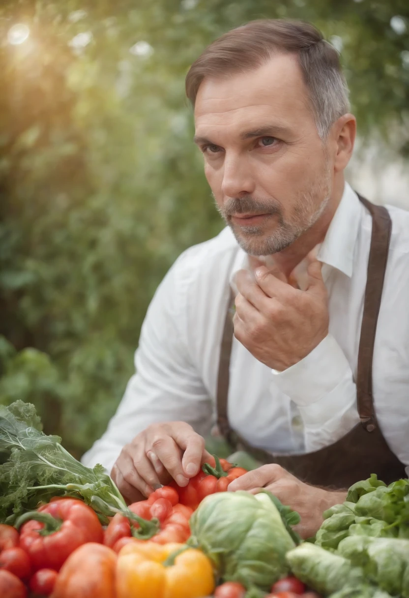 a man with vegetables, surreal painting