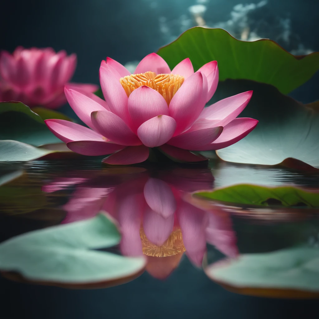 themoon, Moon cake, Mid-Autumn Festival, lotus flower, Lotus leaf, zen feeling, partially underwater shot, polar opposites, high detail, Romanticism, god rays, ray tracing, UHD, retina, masterpiece, ccurate, anatomically correct, super detail, high details, high quality, award winning, best quality, highres, 16k, textured skin