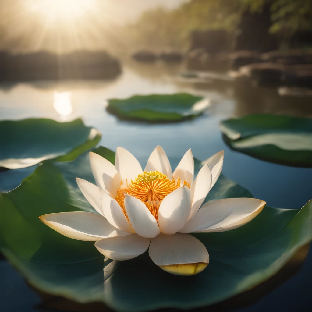 themoon, Moon cake, Mid-Autumn Festival, lotus flower, Lotus leaf, zen feeling, partially underwater shot, polar opposites, high detail, Romanticism, god rays, ray tracing, UHD, retina, masterpiece, ccurate, anatomically correct, super detail, high details, high quality, award winning, best quality, highres, 16k, textured skin