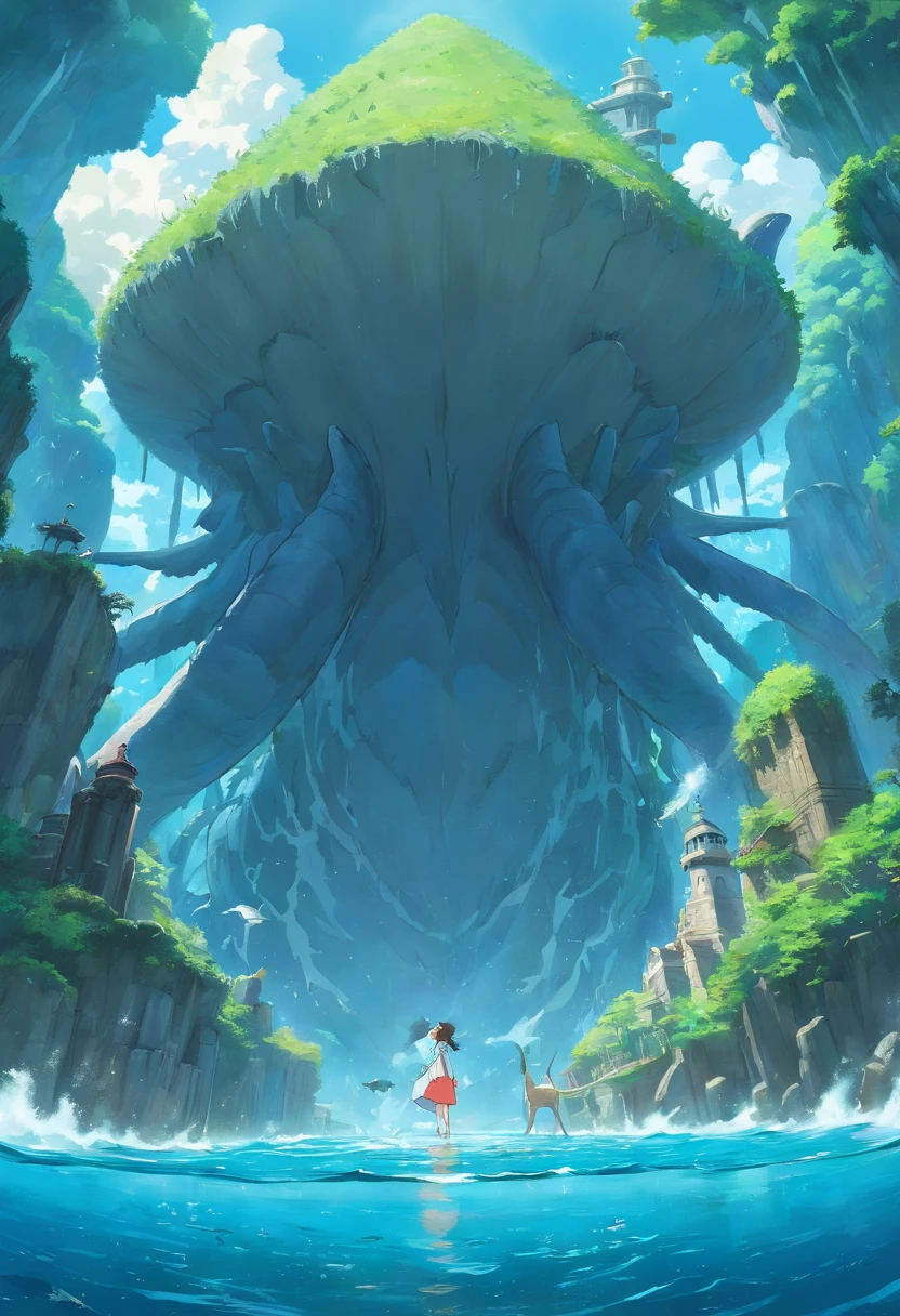 An island formed by the bones of huge sea beasts,Island group,Huge sea beast skeleton,Ultra-long viewing angle,Thunder in the sky,Huge water element in water,Various sea beasts,Ruins of the island,HighestQuali,8K,Ray traching