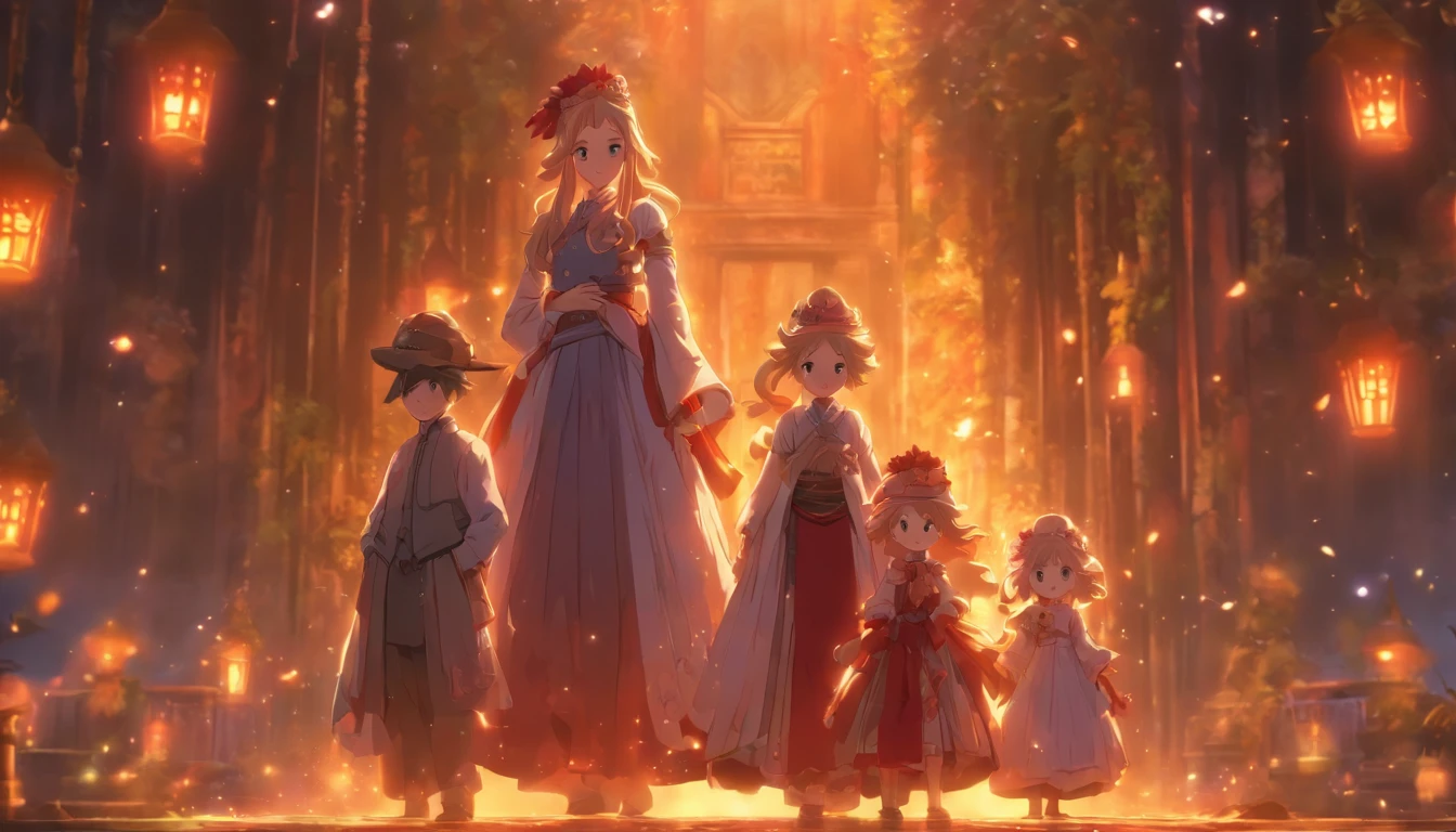 A family of three in period costume The child is a girl