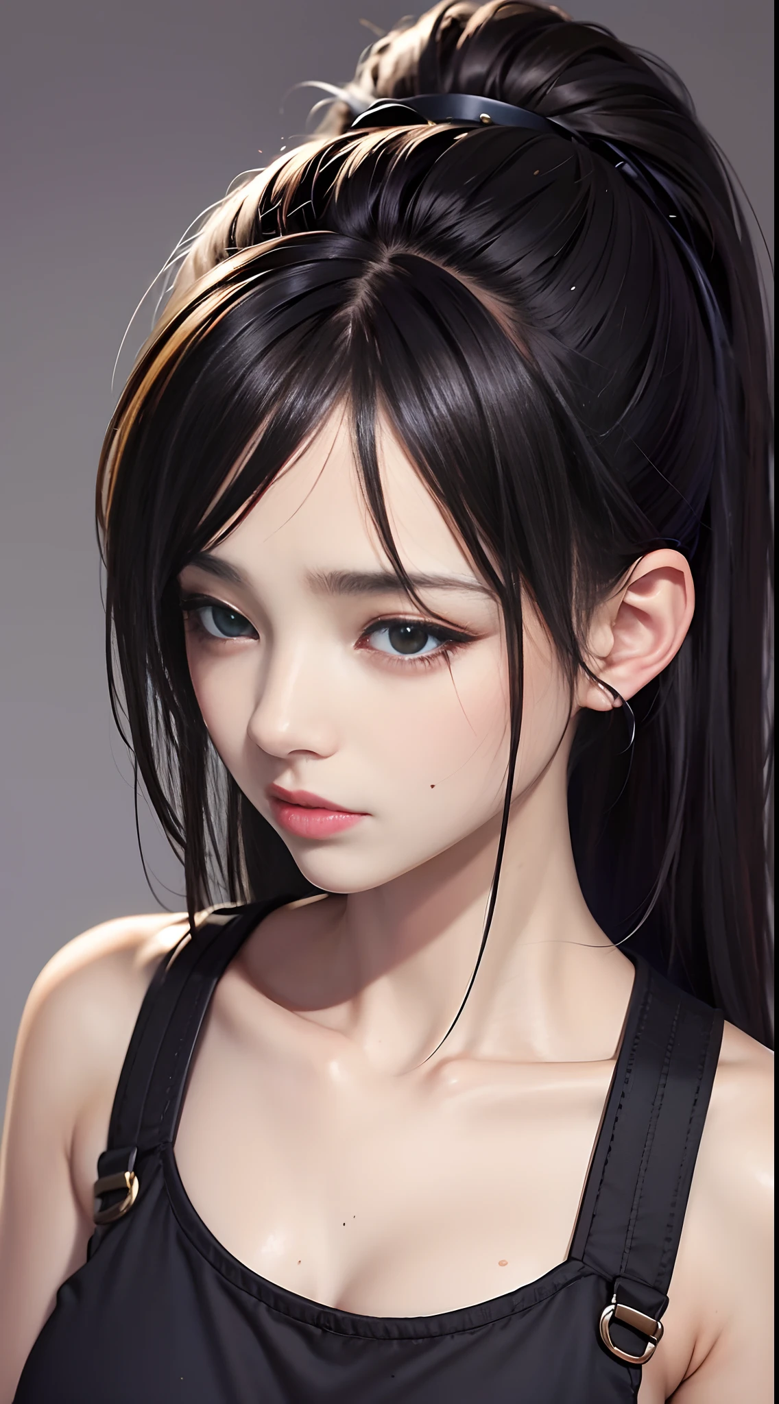 1 girl, aqua eye, return, ((big breasts)), bare shoulders, black gloves, red eyes, ( Ichinose Asuna, Blue archive), choker, earrings, fingerless gloves, from behind, gloves, black hair, holding, Jacket, jewelry, long hair, looking at the viewer, looking return, nail polish, off shoulder, parted lips, earrings, ponytail, red Jacket, alone, Upper body,he didn&#39;t,[[realistic]],(shiny skin),(masterpiece:1.4),(highest quality:1.4)
