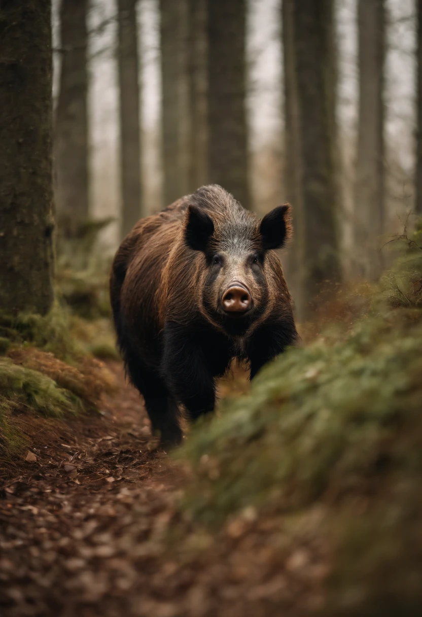 hunting boar in forest