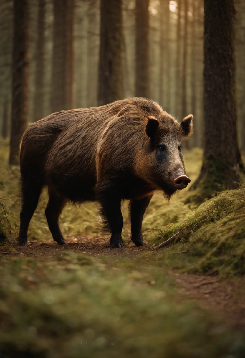 hunting boar in forest