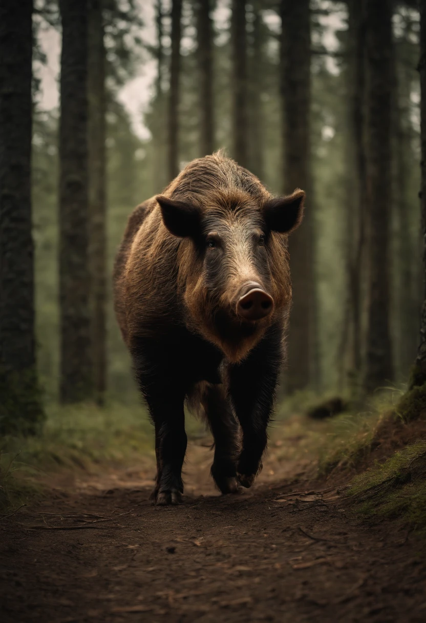 hunting boar in forest