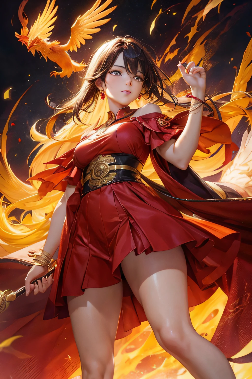 1womanl,phoenix、Red and yellow