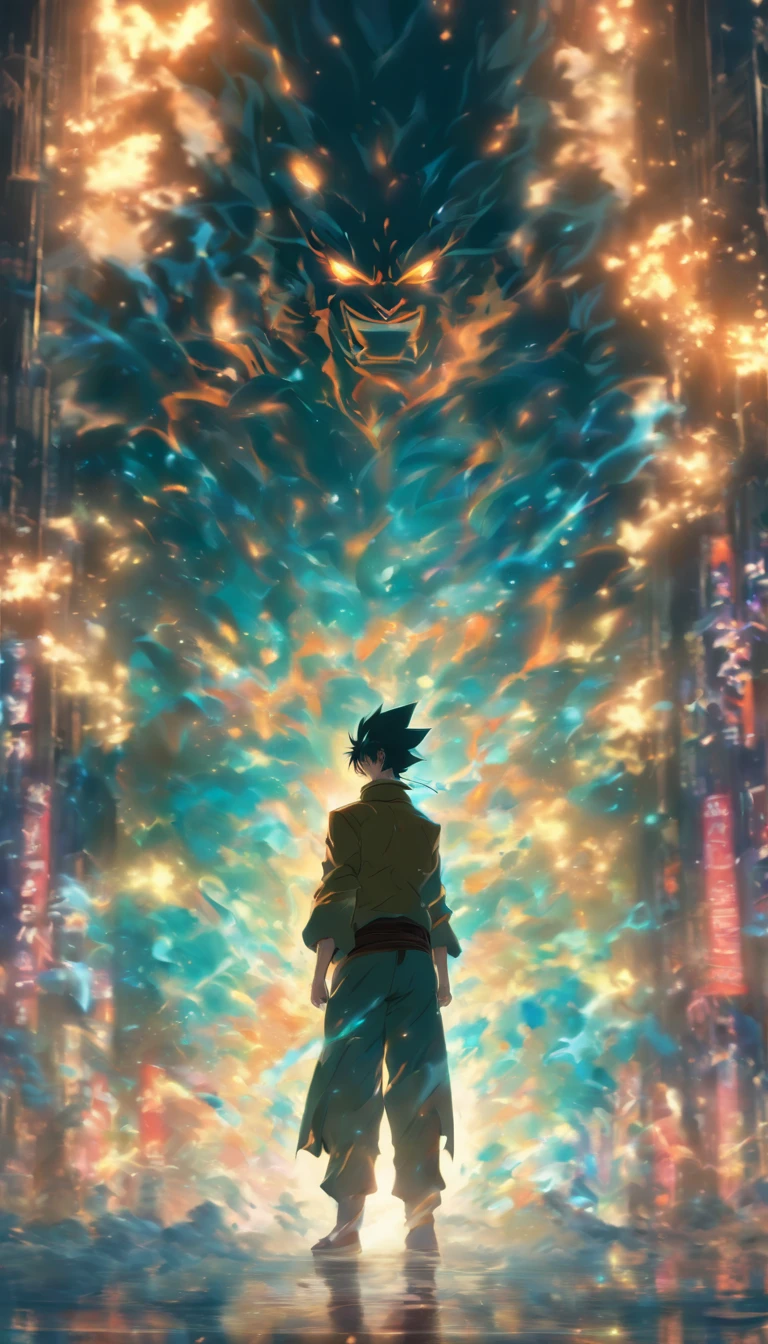 /imagine prompt: A tall man standing in a dark room, with a fierce gaze sweeping around. He clenches his fist with an angry expression. The room is filled with tension, with broken paintings hanging on the walls.,32k, best quality, masterpiece, super detail, high details, by Makoto Shinkai ,in the style of the stars art group xing xing, --niji 5"
