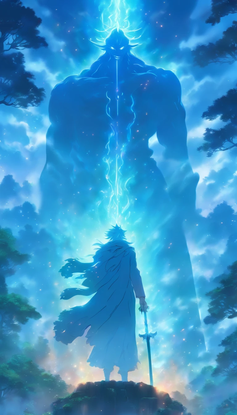 /imagine prompt: An excited elder standing on a high platform, with a cunning gleam in his eyes, surrounded by a misty forest where two floating female figures can be vaguely seen in the darkness, the elder holds a staff with strange runes shimmering, filled with power, ,32k, best quality, masterpiece, super detail, high details, by Makoto Shinkai ,in the style of the stars art group xing xing, --niji 5"
