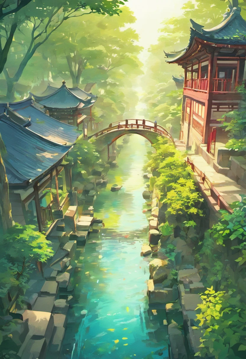 (Best quality, 4K, Ultra-detailed, Realistic:1.37), Isometric game map, Chinese architecture, Riverside Park, Breathtaking landscapes, Immersive environments, Vibrant colors, Realistic lighting, Stunning details, Traditional elements, Lively atmosphere, Dynamic composition, Intricate pathways, Intricate landscape design, Intricate urban layout, Impressive landmarks, bustling crowd, Tranquil water reflection, Lush greenery, Vibrant flowers, Traditional Chinese gardens, A harmonious blend of nature and architecture. [ down view ]!!,Top view map,Qingming Shanghe Park