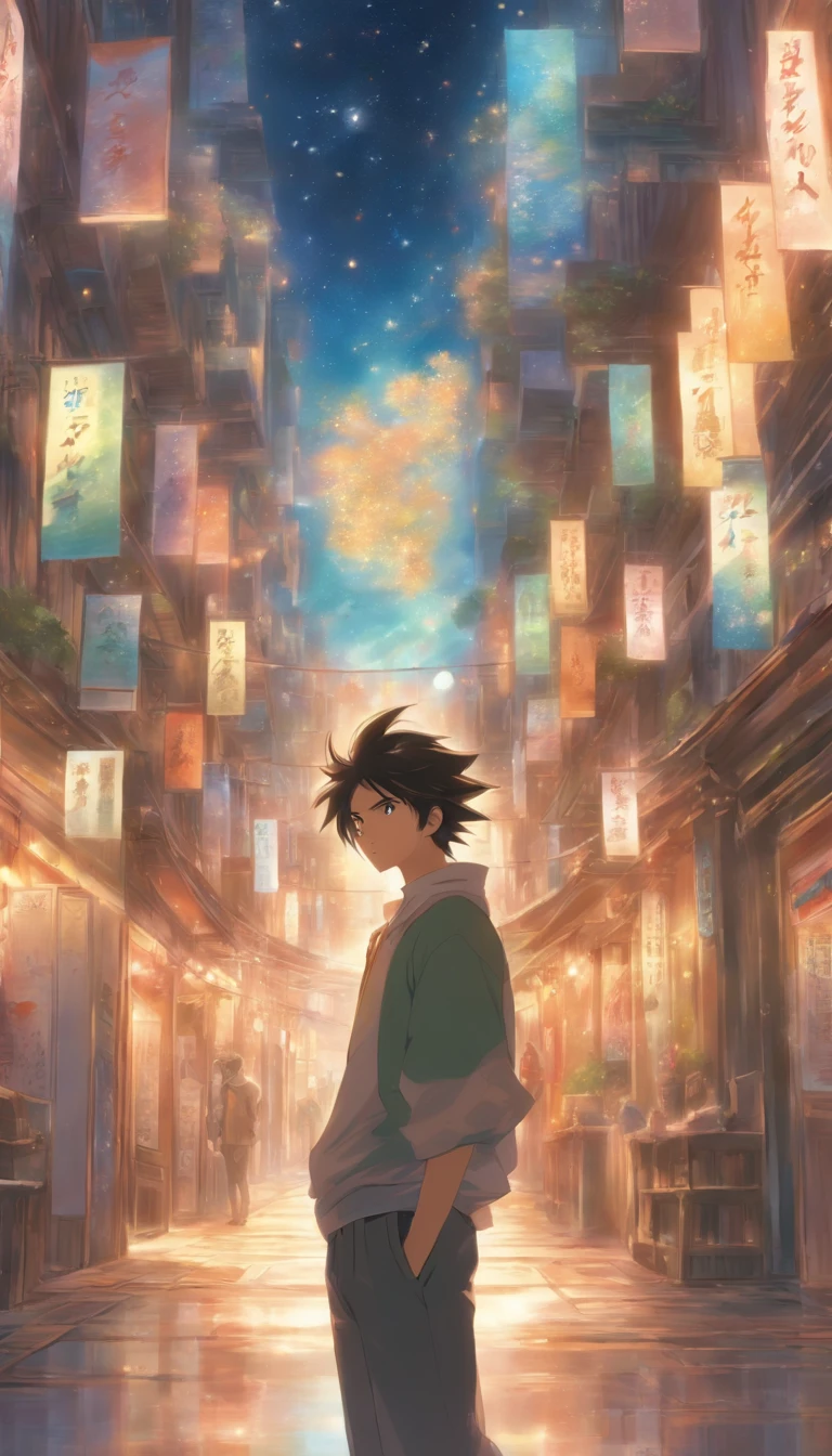 /imagine prompt: A young man standing in a spacious room, holding a postcard in his hand. The postcard features a photo of Nalan Wan'er, and he looks at it with a heavy heart. ,32k, best quality, masterpiece, super detail, high details, by Makoto Shinkai ,in the style of the stars art group xing xing, --niji 5"