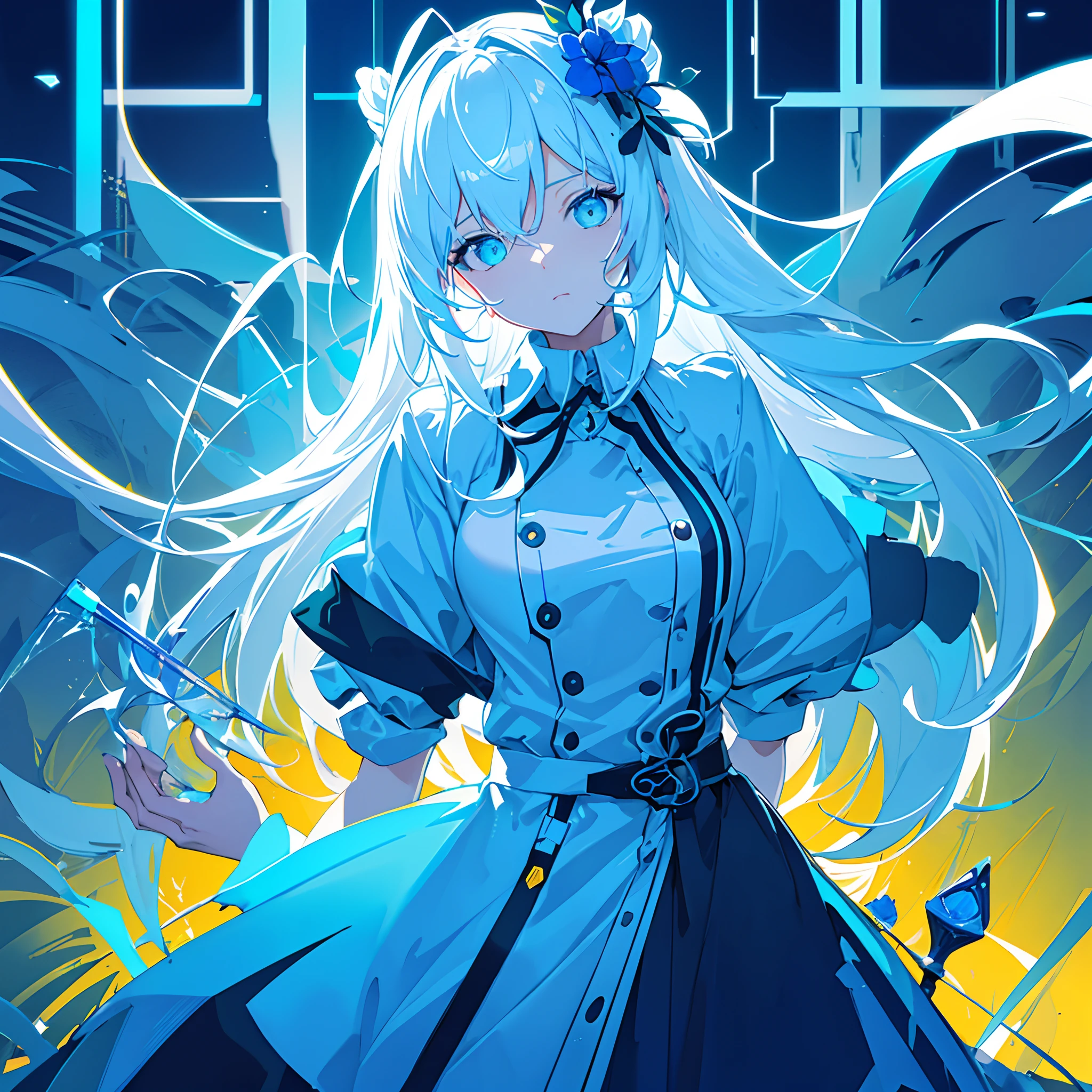 masterpiece,best quality,extremely detailed CG unity 8k wallpaper,white hair,long_hair,hair glass flower,Cyan eyes,small breasts,blue theme,trench_coat,glass land,looking at viewer,1girl,flat shading,upper body,hidden hands,beautiful eyes,full body
1 synth wave style girl, extremely detailed CG ,(masterpiece),(best quality), (limited palette) , blue fluorescent paint,noline art, silhouette, partially colored, (alternate color):1.4, faced towards camera, (blue):1.3, dark blue shadow, (synth wave), (chromatic aberration) , (((thick) outline)), blue outline, (solo focus), blue neon lights, perfect shadow,