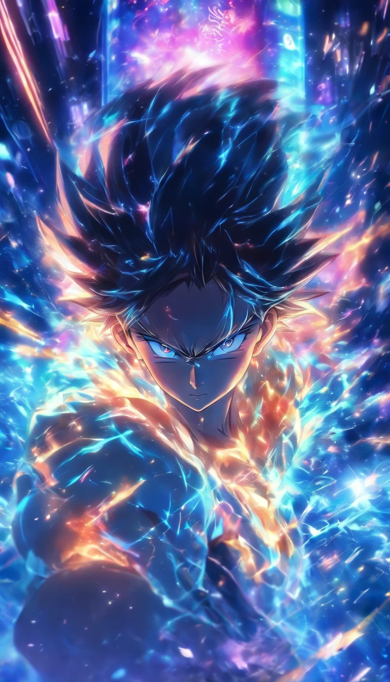 /imagine prompt: A young man with a slight smile, eyes shining with anticipation, surrounded by dim environment with a magnificent electronic screen floating in front of him, ,32k, best quality, masterpiece, super detail, high details, by Makoto Shinkai ,in the style of the stars art group xing xing, --niji 5"