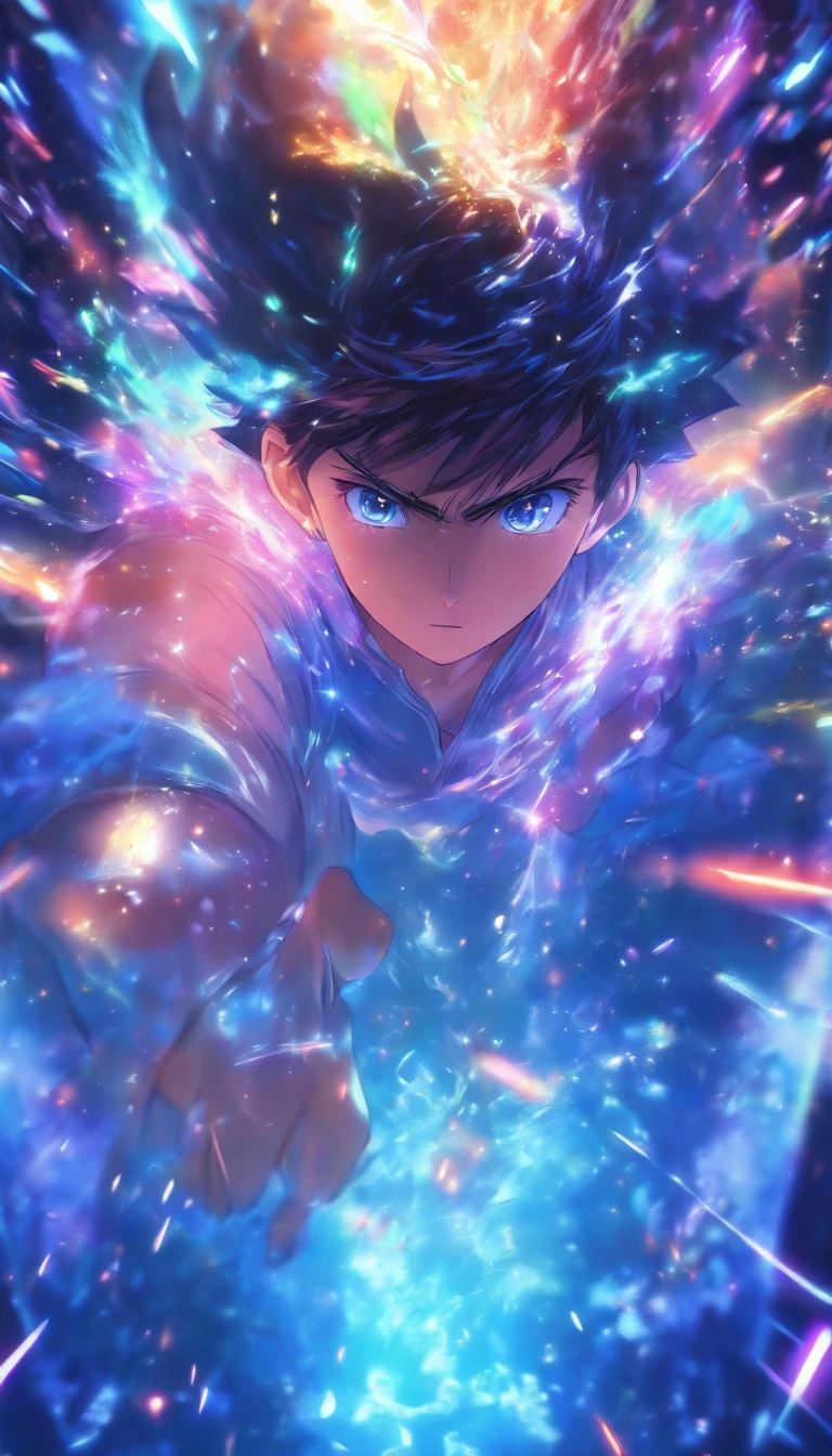 /imagine prompt: A young man with a slight smile, eyes shining with anticipation, surrounded by dim environment with a magnificent electronic screen floating in front of him, ,32k, best quality, masterpiece, super detail, high details, by Makoto Shinkai ,in the style of the stars art group xing xing, --niji 5"