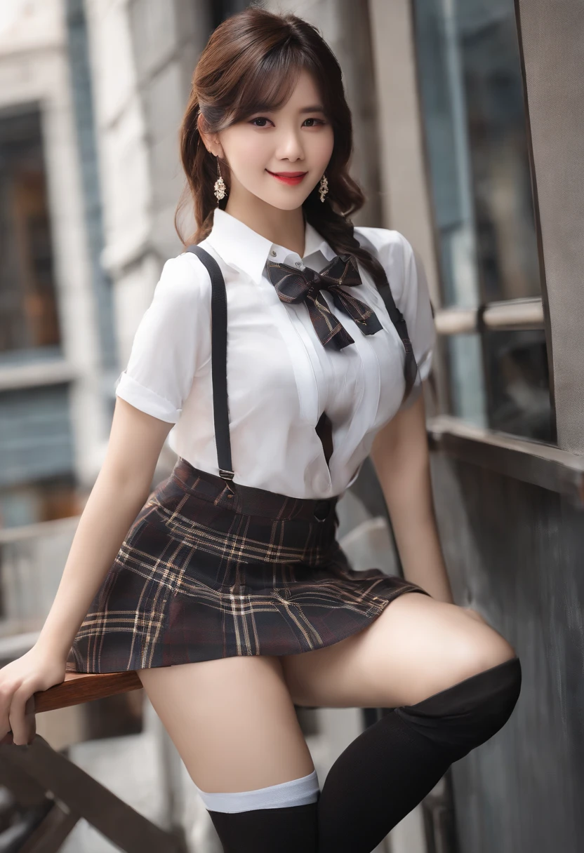 A smile、Legs open、white sock、Plaid school miniskirt、A smile、bangss、、A dark-haired、eye shadow、Crab crotch、 (Butt view), Perfect ass、waist - shot、Bend over and stick your ass out and show it、thigh closeup, bottom body close up、Woman showing her buttocks illuminated from behind,、Crowded intersections、A path that many people take、Bustling downtown、Half body shot、Blouse、Angle from below、Perfect full nudity、Very sad look、Lower body up、Very troubled pose