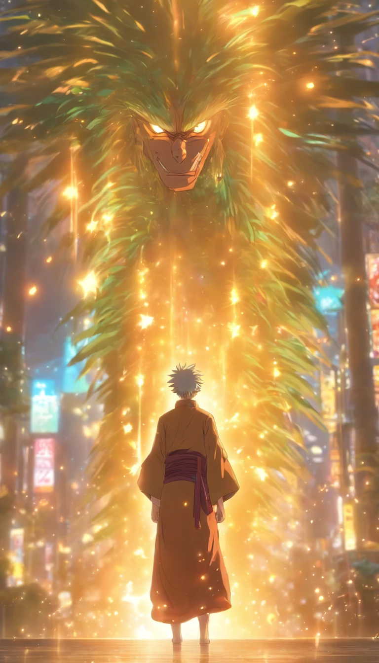 /imagine prompt: An elderly man with wisdom and composure, his eyes shining with excitement. Behind him, a giant palm appears out of thin air, radiating powerful spiritual energy. The palm slams down instantly, causing chaos and surging spiritual energy. ,32k, best quality, masterpiece, super detail, high details, by Makoto Shinkai ,in the style of the stars art group xing xing, --niji 5"