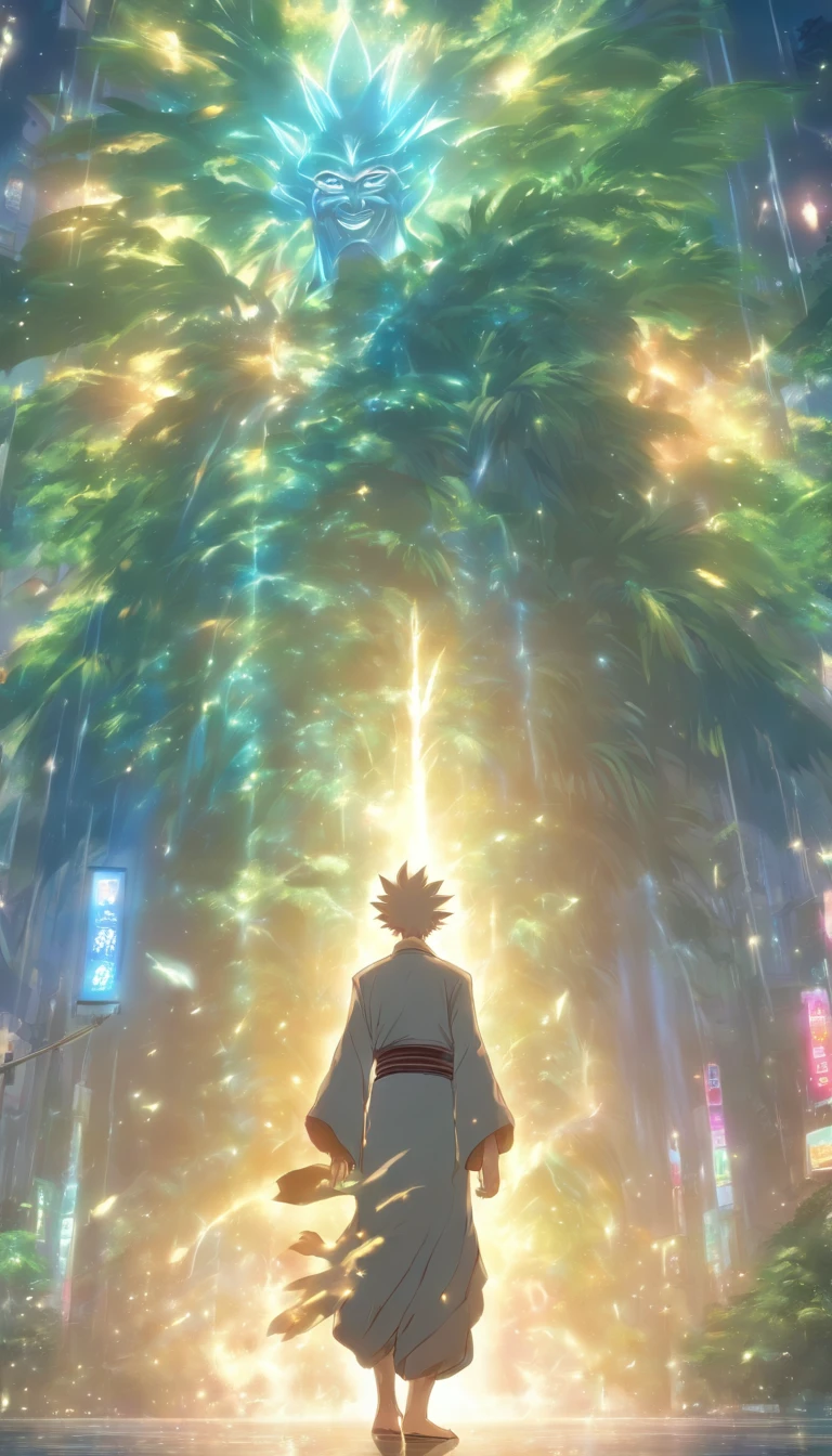 /imagine prompt: An elderly man with wisdom and composure, his eyes shining with excitement. Behind him, a giant palm appears out of thin air, radiating powerful spiritual energy. The palm slams down instantly, causing chaos and surging spiritual energy. ,32k, best quality, masterpiece, super detail, high details, by Makoto Shinkai ,in the style of the stars art group xing xing, --niji 5"