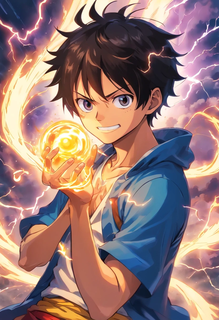 One Piece,Luffy's final form,Super domineering,Background lightning,Broken ground,invincibility,Super handsome,Invincible Fist,Spiral pills,Super Saiyan Luffy