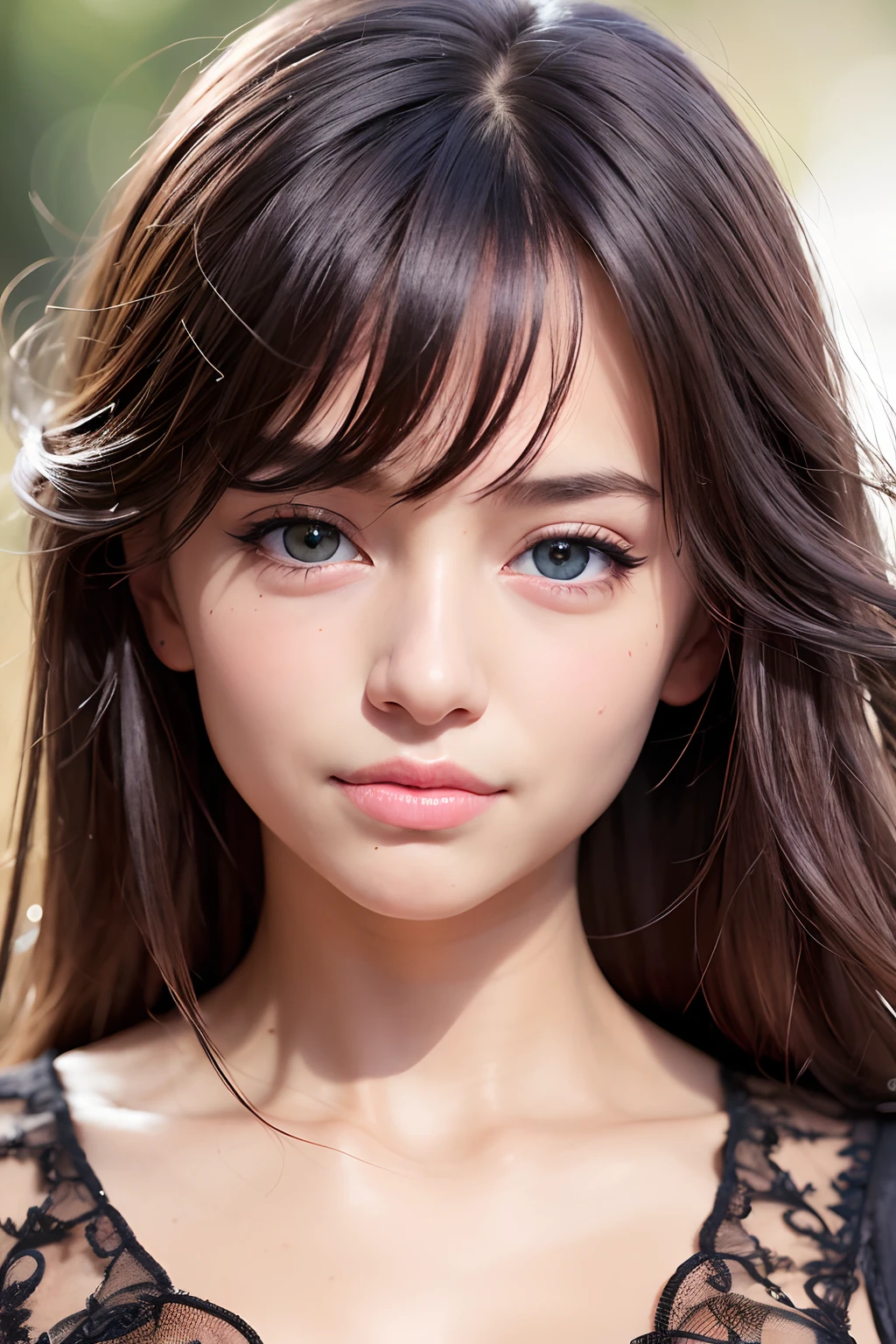 (realistic, photo-realistic:1.37),(8k, RAW photo, best quality, masterpiece:1.2), cute, ultra-detailed,heart-shaped pupils,physically-based rendering, ultra high res, kodakvision color, shot on Arricam LT Camera, bokeh, sharp focus,
looking at viewer,photorealistic,realistic, solo, photorealistic, best quality,extremely detailed face,extremely detailed eyes and face, beautiful detailed eyes,absurdres, incredibly absurdres,haunting smile,Messy hair, floating hair, ,