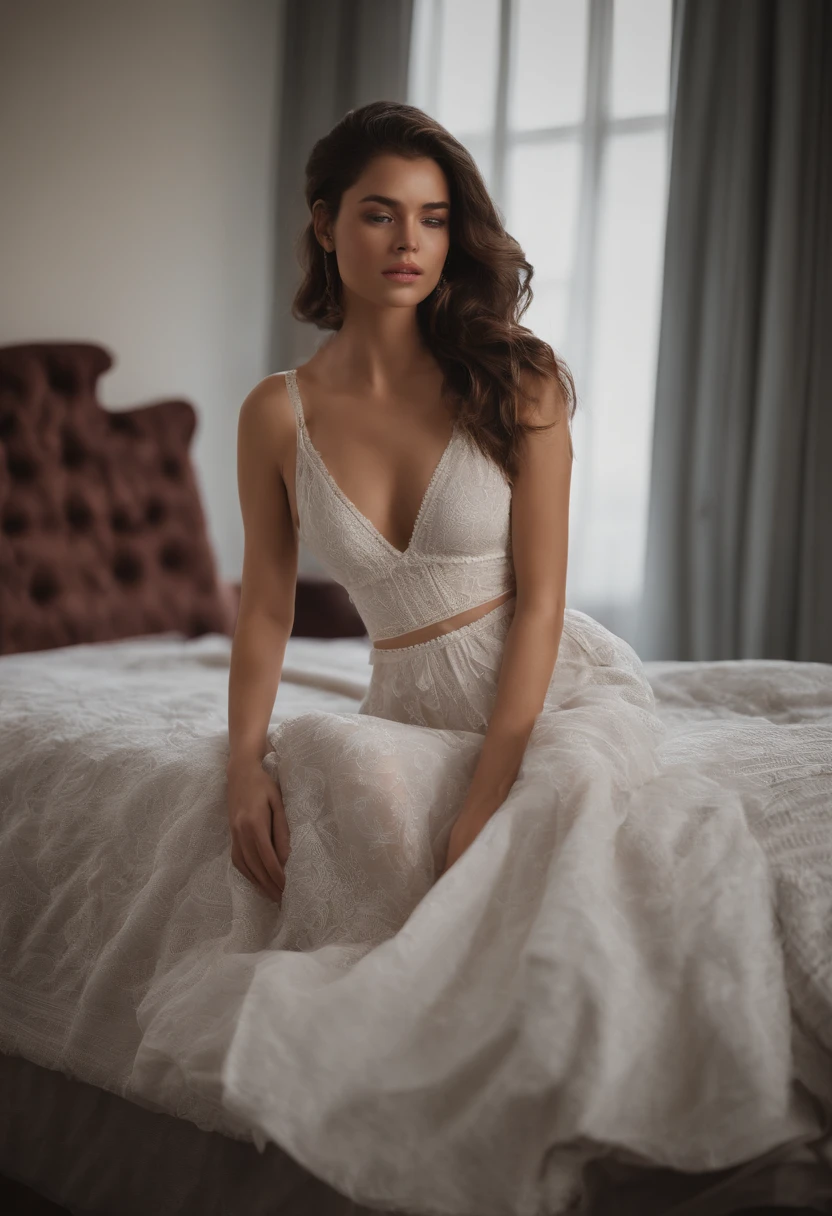 Realistic, photorealistic, ( ultra sexual and incredibly beautiful Kaya Scodelario angelic supermodel brides ), highly detailed and realistic image of 3 Kaya Scodelario, facing the viewer, walking together on a long white carpet towards the camera in a bridal march, (photorealistic bridal jewellery:1.4), 8k high definition detailed portrait, (best quality, masterpiece:1.2), Cinematic lighting, striking features, (seductive vampire face, cute face, detailed face), expressive eyes, (detailed beautiful brown eyes), ((natural makeup, minimalistic makeup)), ((long wavy hair)), (ultra futuristic mini skirt sexy angelic bridal gown), Confident pose. FF cupped large mango shaped nude breasts, nude exposed breast, Very deep cleavage bursting out:1.5, sparkling white stiletto, wet skin, long slender body, ultra sexy tall body, walking in a bridal march in a church, walking towards the camera