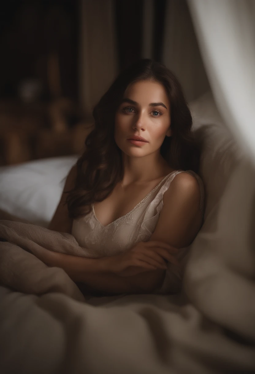 best quality, masterpiece, ultra high res, 8K, raw, (photo realistic:1.4), physically-based rendering, depth of field, looking at viewers, slender, (sitting:1.1), in the bed room, detailed beautiful face, 1 girl, cute, young, nose blush, big black eyes, open mouth, tiny breasts, black hair, detailed clothes, (pajamas:1.3), no shoes ,pureerosface_v1,
