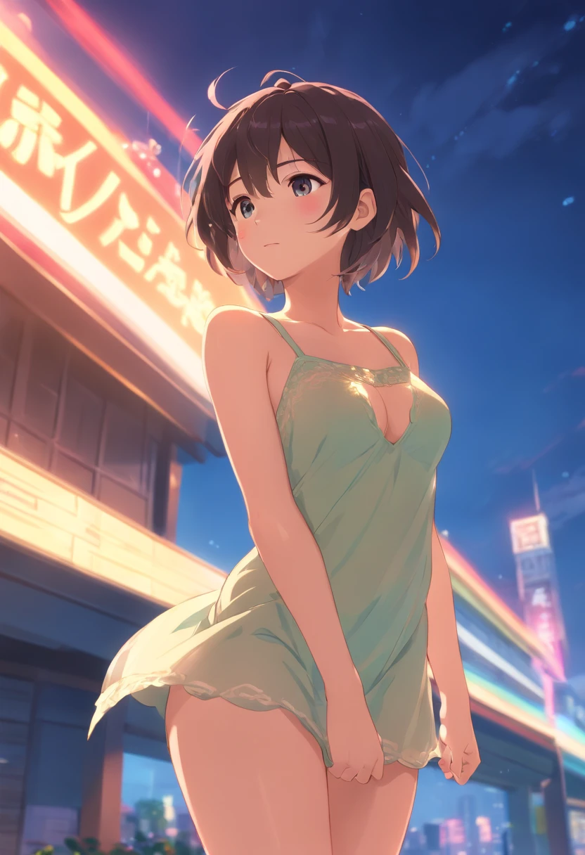 32K image quality、Raw photography、top-quality、tmasterpiece、ultra - detailed、The most beautiful woman in her 30s in Japan、Ultra transparent and beautiful skin、Obscene large、Body shape like a gravure idol、Bell Chest、boobgasm、with detailed face、Cinematic Perfect Lighting、Knitted Sleeveless Dresses、very short bobbed hair、Beautiful breasts、Obscene armpits、Pheromones wafting from the armpits　toppless