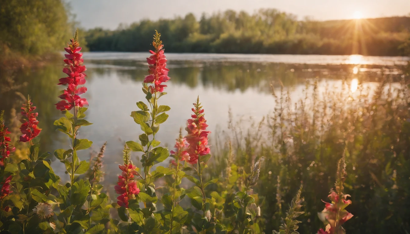 The river flows,Reflecting the sky,Seasonal flowers too,light and shadows