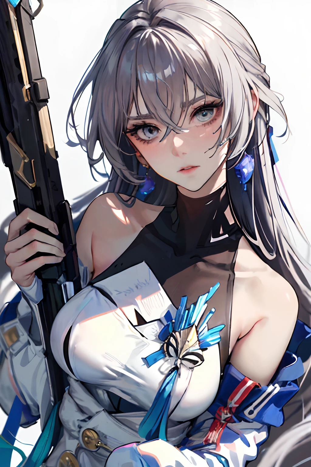 (((Masterpiece))), diffused light, dynamic shadows, sharp focus, realistic, detailed, highres, absurdres, seductive face, white background, looking to the side, medium breast, thighs, sexy pose, hot, sensual, sexual, thigh gap, 8k