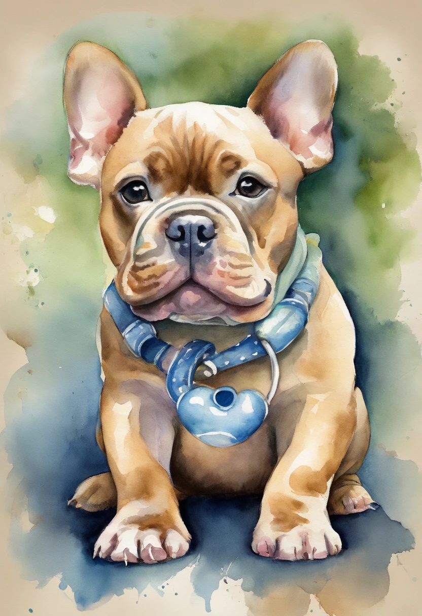 Make an American Bully Baby with a Pacifier in Her Mouth, holding a little bone in his hand