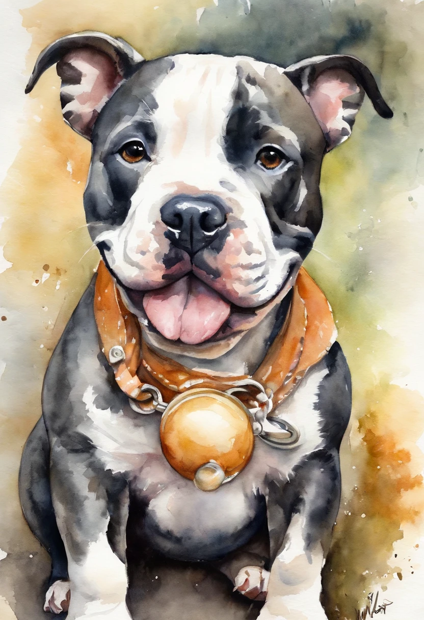 Make an American Bully Baby with a Pacifier in Her Mouth, holding a little bone in his hand