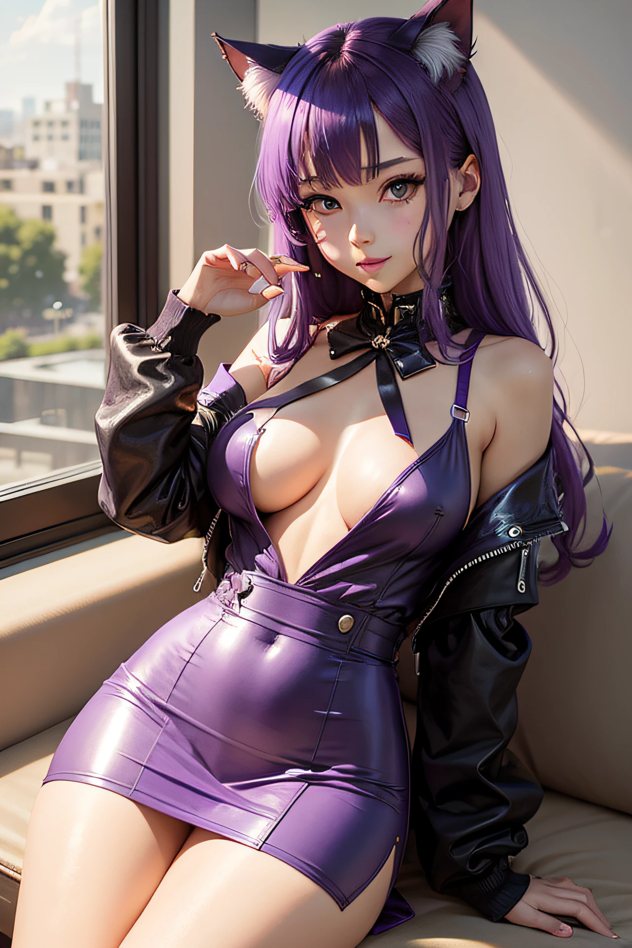 Anime, catgirl, purple hair, cute, sexy