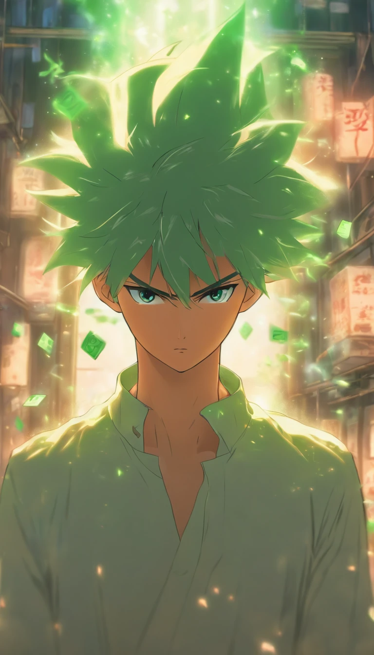 /imagine prompt: A young man standing in the center of a room, about to speak but suddenly stopping with a serious expression, looking at a communication jade slip in his hand that shows a new message notification, the atmosphere in the room becomes tense, and his mood also cools down, ,32k, best quality, masterpiece, super detail, high details, by Makoto Shinkai ,in the style of the stars art group xing xing, --niji 5"