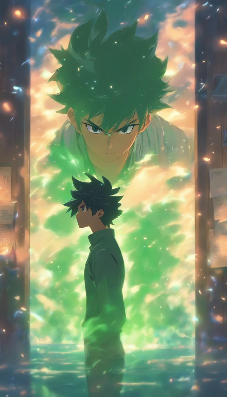 /imagine prompt: A young man standing in the center of a room, about to speak but suddenly stopping with a serious expression, looking at a communication jade slip in his hand that shows a new message notification, the atmosphere in the room becomes tense, and his mood also cools down, ,32k, best quality, masterpiece, super detail, high details, by Makoto Shinkai ,in the style of the stars art group xing xing, --niji 5"