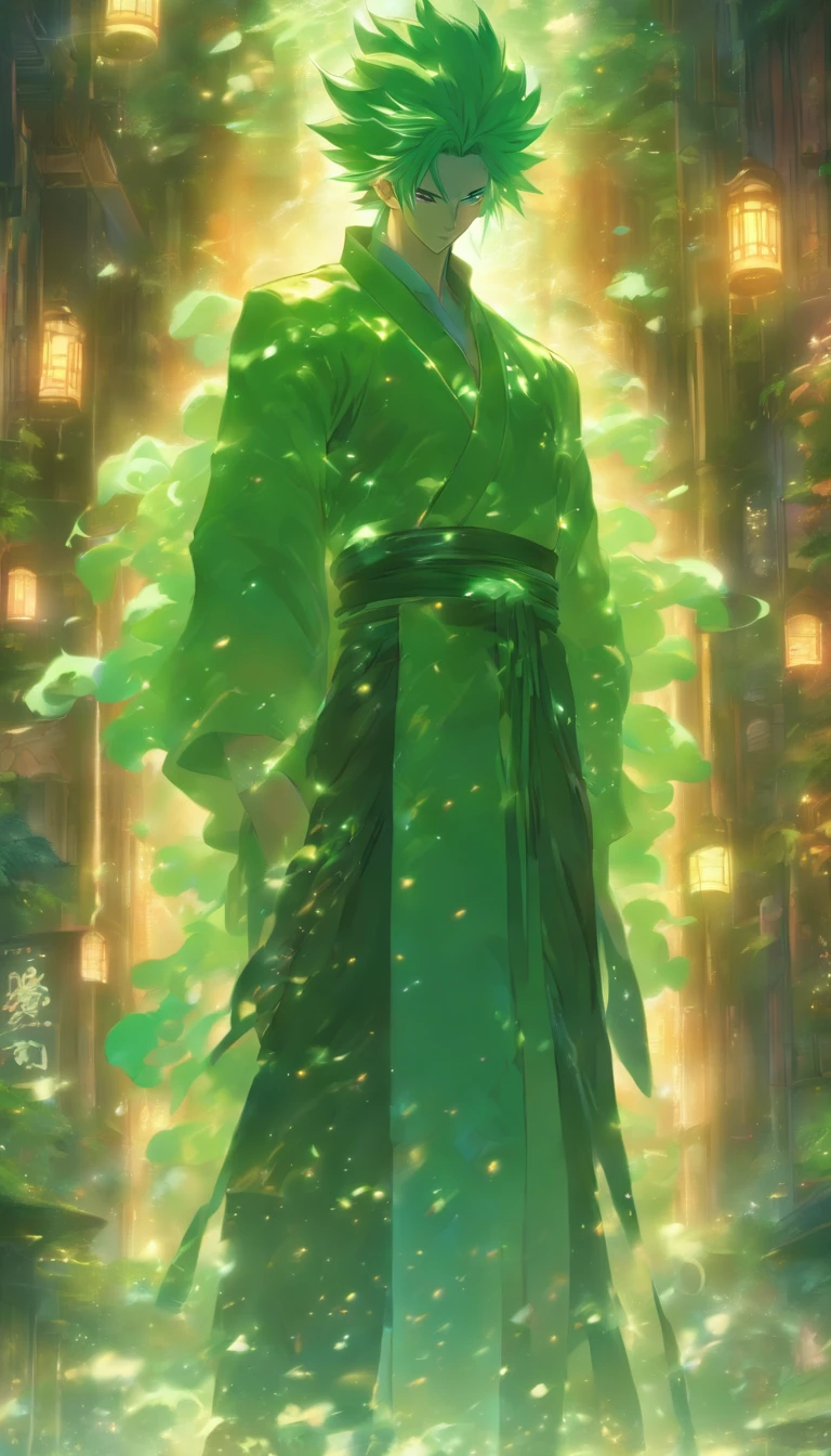 /imagine prompt: A tall man standing in a dimly lit room, holding a communication jade slip, surrounded by a mysterious atmosphere, with various talismans and swords hanging on the walls. ,32k, best quality, masterpiece, super detail, high details, by Makoto Shinkai ,in the style of the stars art group xing xing, --niji 5"