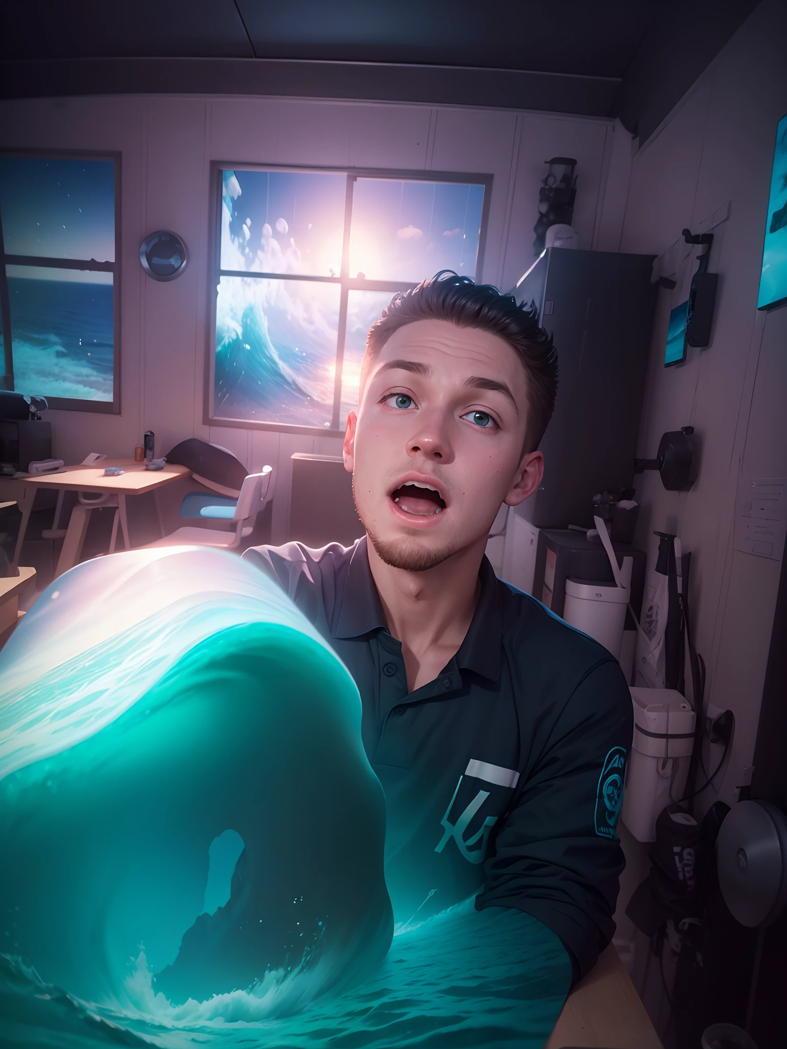 Change background into a ocean, James board into IR