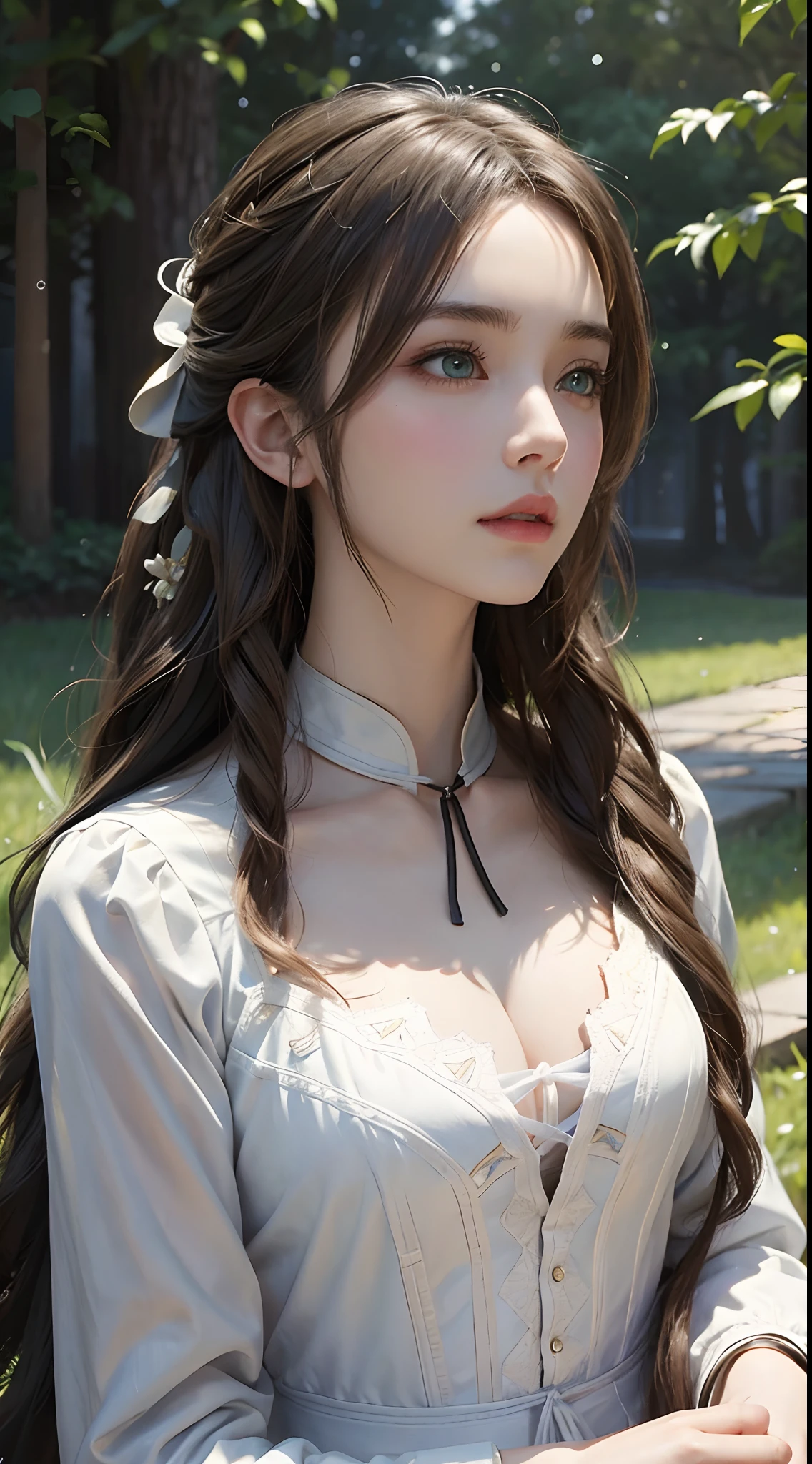 Trends on ArtStation, Trends on CGSociety, Intricate, High Detail, Sharp Focus, Dramatic, Aerith Gainsborough, Realistic Art of Drawing by Midjourney and Greg Rutkowski, Sketch, Masterpiece, Best Quality, Very Detailed, 1girl, Half, Beautiful Meticulous Eyes, Cute Anime Face, Bust, Beautiful Meticulous Face, White Hair, (Botanical Illustration: 1.5),