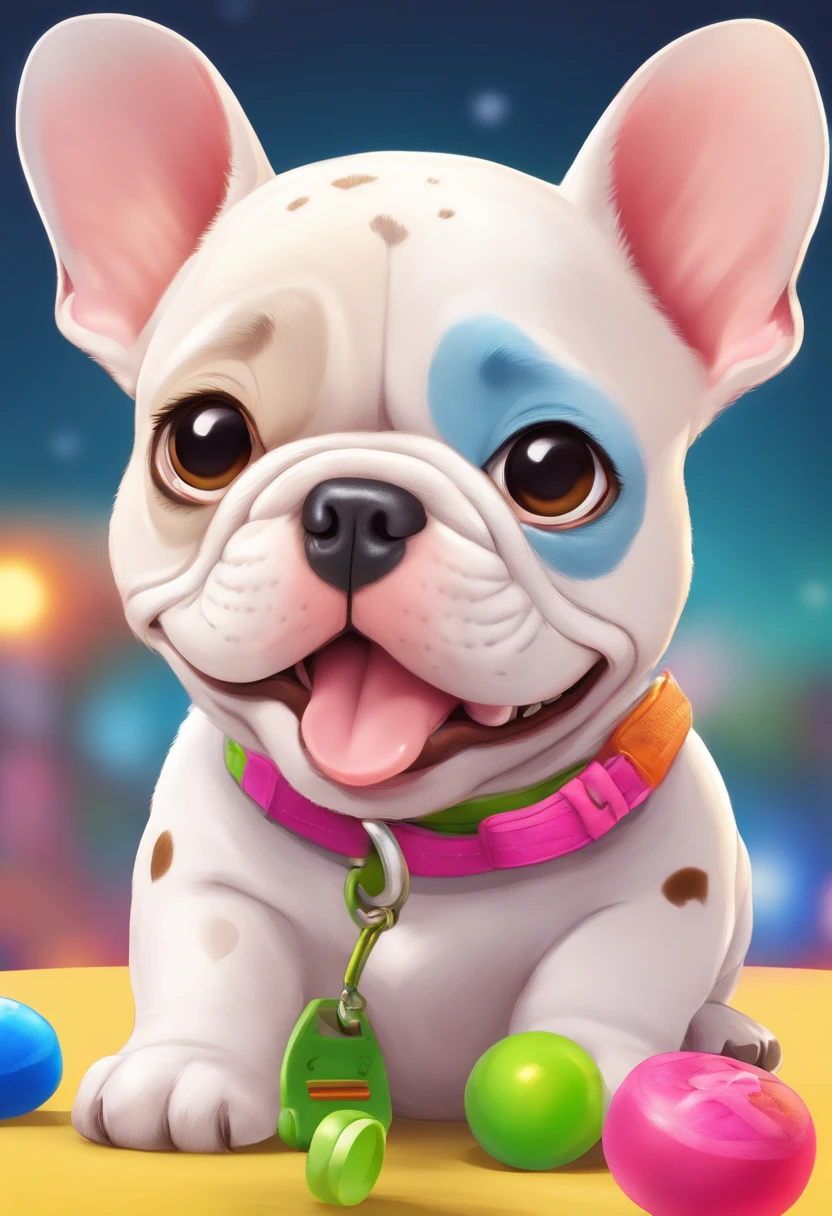 Crie uma imagem em estilo Disney Pixar 3D de um filhote de American Bully chupando uma chupeta
