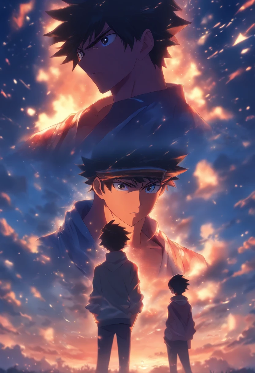 /imagine prompt: A young man standing before the Son, The Holy Son's expression was nervous, flickering eyes, ,32K, Best quality, Masterpiece, Super detail, High details, By Makoto Shinkai ,in the style of the stars art group xing xing, --niji 5