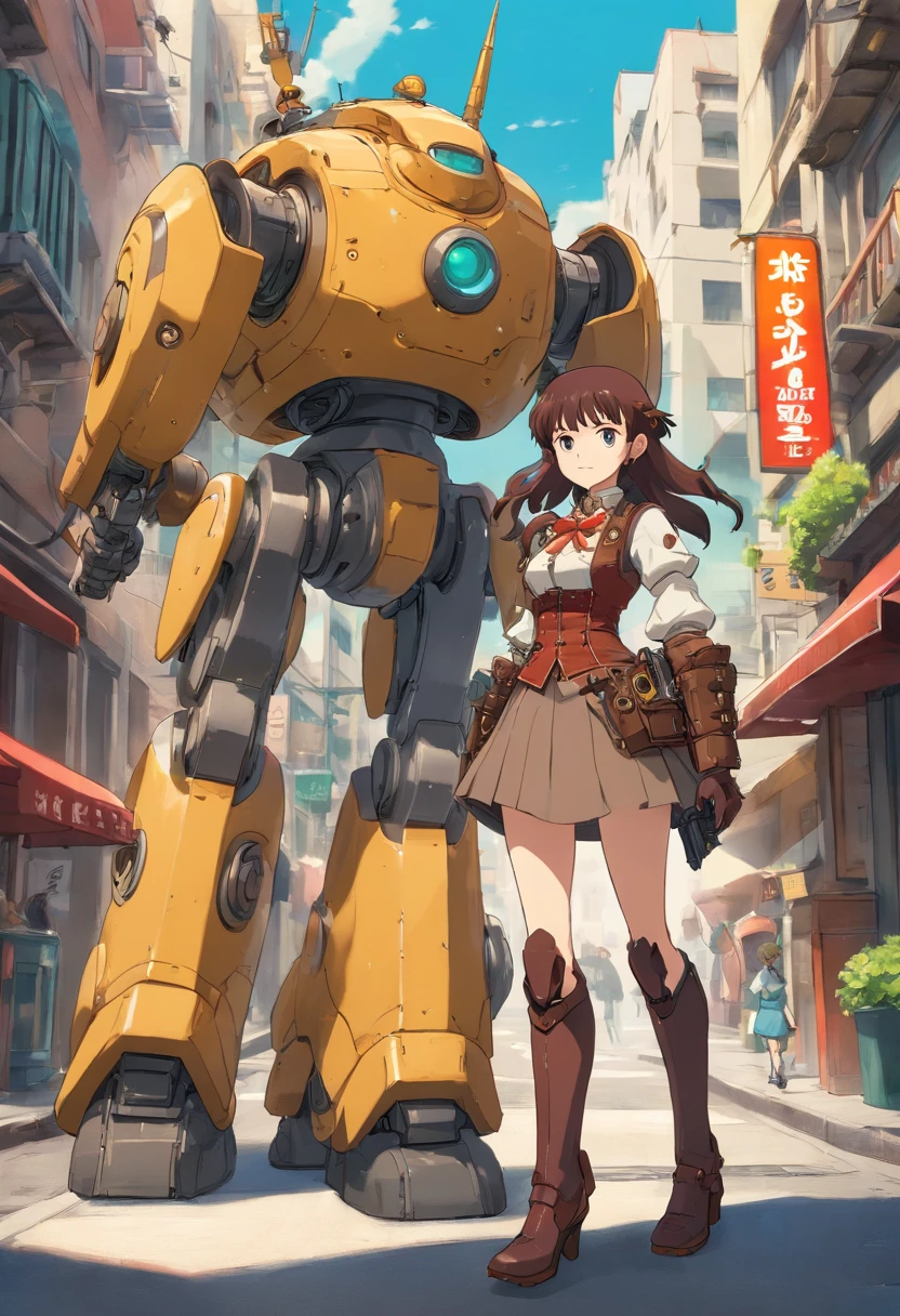 they are two robots walking down the street with guns, detailed cinematic photography, steampunk digital art, bigstudiovfx, still image from tv series, anthropomorphic female, featured on vimeo, yasuke 5 0 0 px models, by Robert Koehler, interconnected human lifeforms, shot on anamorphic lenses