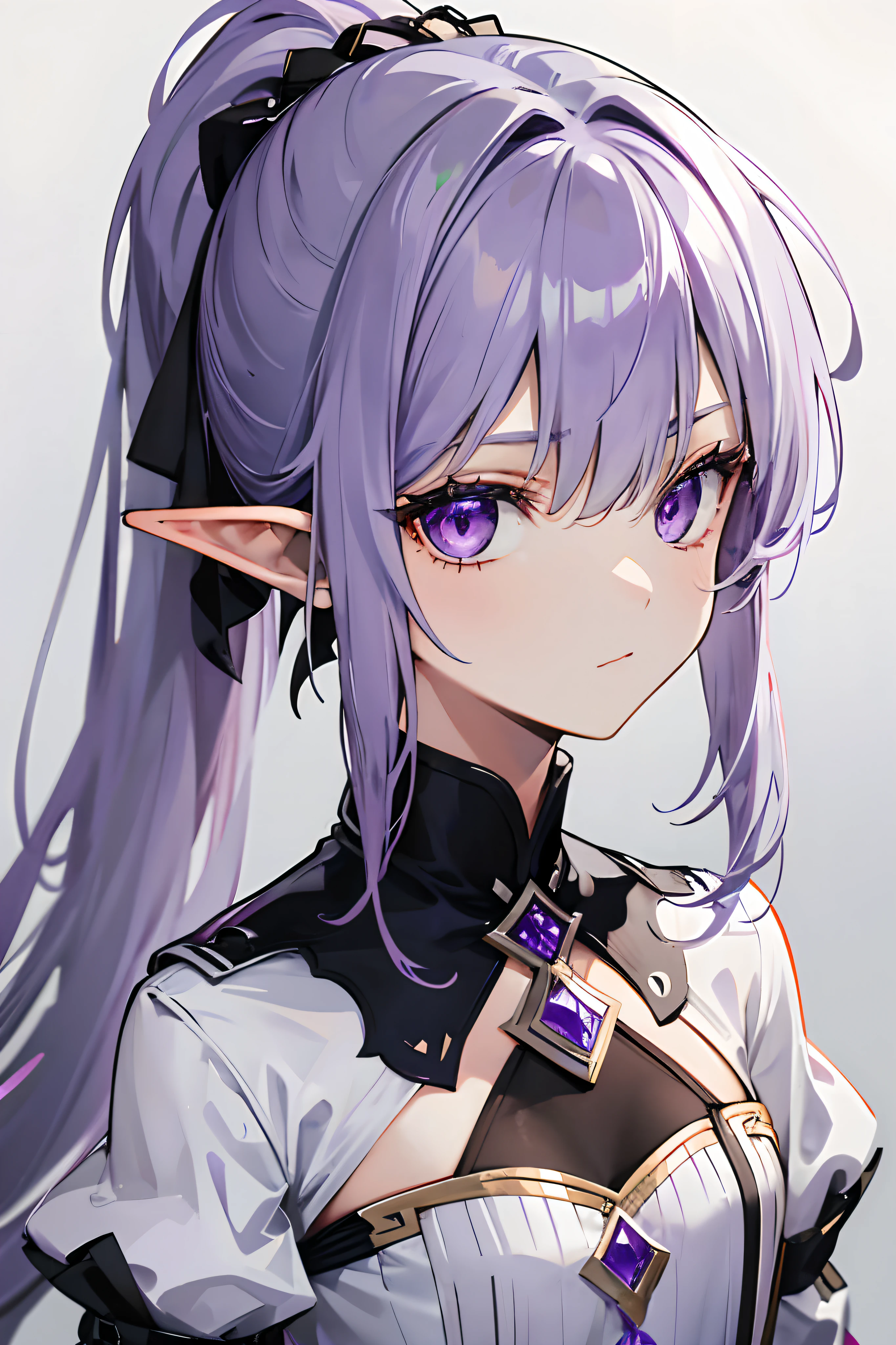 （（Purple-silver hair color）），Purple eye，the elf，Double ponytail solo，Attention to facial details，offcial dress，Very small breasts，grassy fields