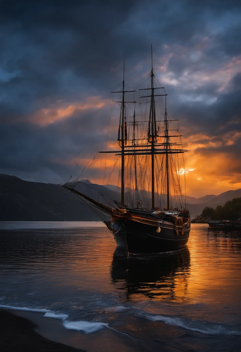 Real picture（（Oil paints ））Landscape painting,acrycle painting，Brush strokes，With unparalleled realism,ultrawide,ominous skies,Sail ships,Wooden boats,Lotus,Huge waves,Starry night,Harry Potter,voluminetric lighting,Clearing,Realistic,james gurney,art  stations，（（Oil painting paint））