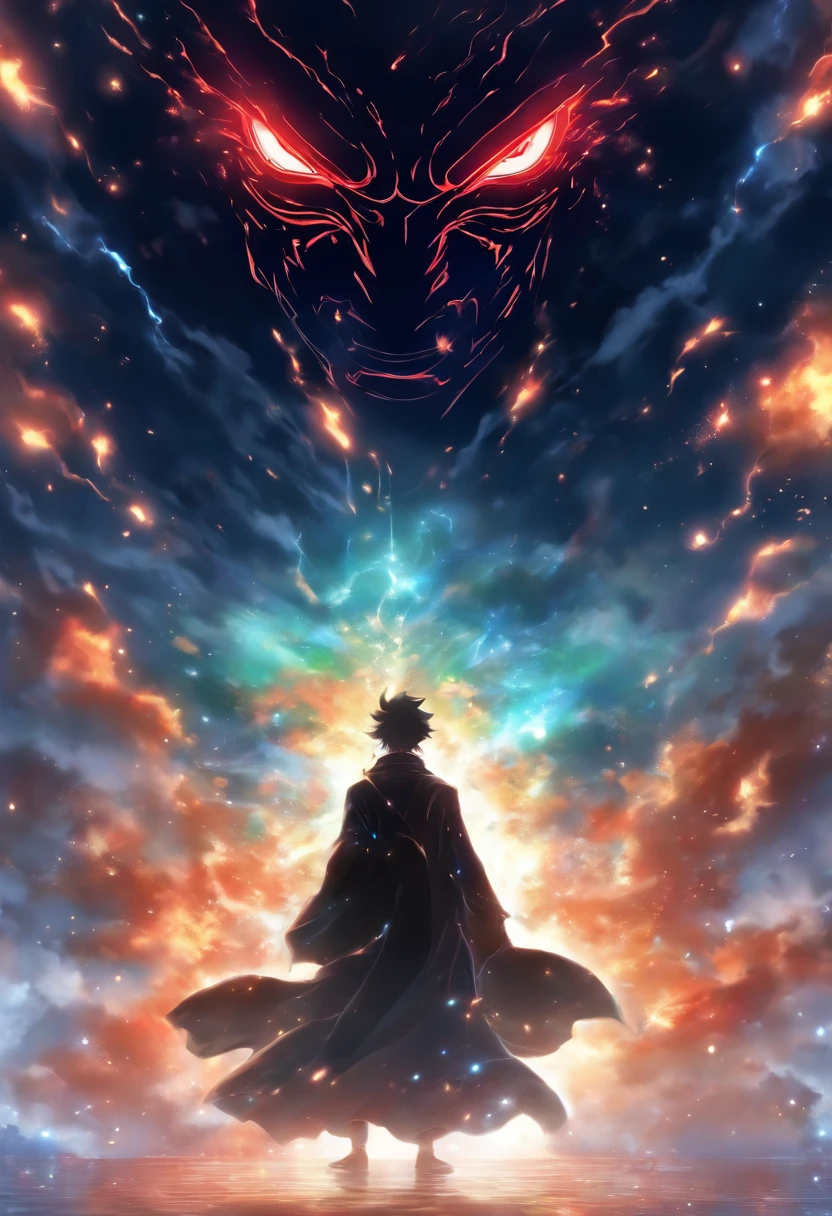 /imagine prompt: A mysterious figure in a black robe, with an expressionless face, staring ahead. He exerts a slight pressure, causing the Holy Son to tremble. If the leaders of the Red Robe Sect are also like this, then destruction is inevitable. ,32k, best quality, masterpiece, super detail, high details, by Makoto Shinkai ,in the style of the stars art group xing xing, --niji 5"