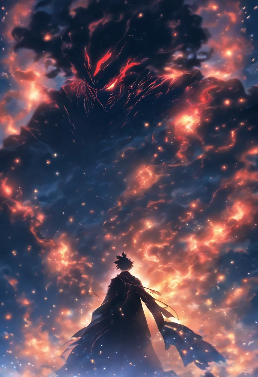 /imagine prompt: A mysterious figure in a black robe, with an expressionless face, staring ahead. He exerts a slight pressure, causing the Holy Son to tremble. If the leaders of the Red Robe Sect are also like this, then destruction is inevitable. ,32k, best quality, masterpiece, super detail, high details, by Makoto Shinkai ,in the style of the stars art group xing xing, --niji 5"
