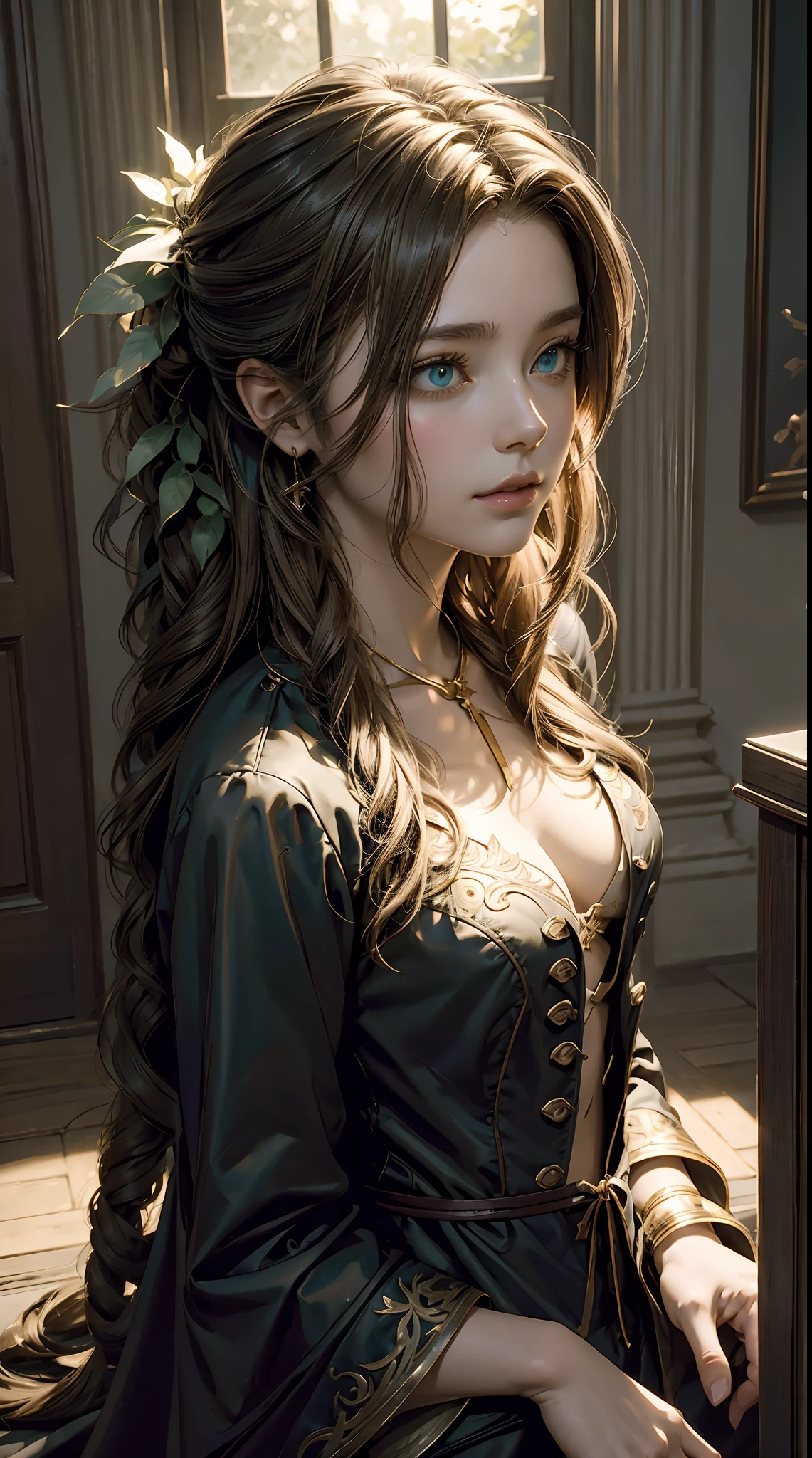 Trends on ArtStation, Trends on CGSociety, Intricate, High Detail, Sharp Focus, Dramatic, Aerith Gainsborough, Realistic Art of Drawing by Midjourney and Greg Rutkowski, Sketch, Masterpiece, Best Quality, Very Detailed, 1girl, Half, Beautiful Meticulous Eyes, Cute Anime Face, Bust, Beautiful Meticulous Face, White Hair, (Botanical Illustration: 1.5),
