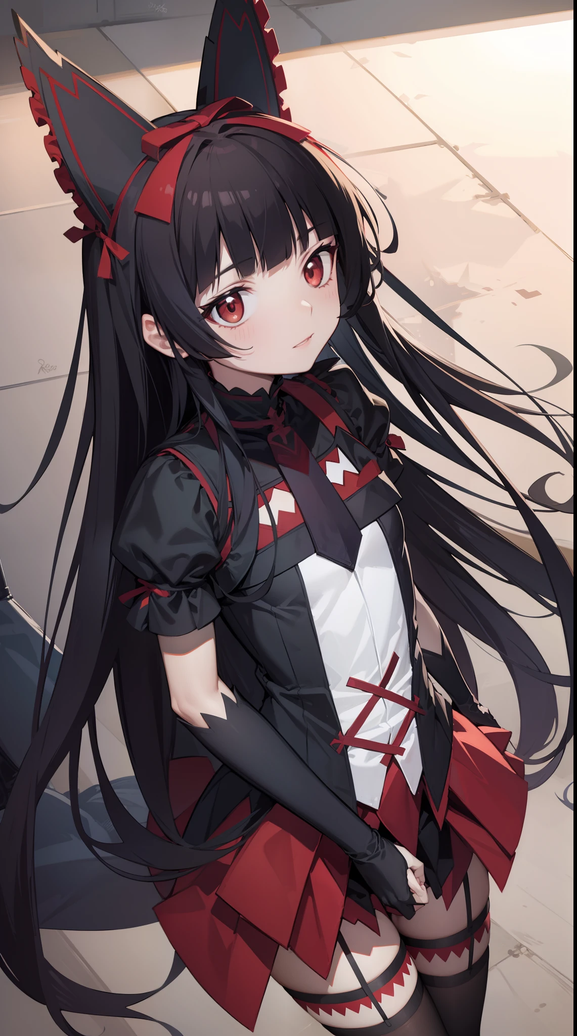 RoryMercury, Rory Mercury, black hair, blunt bangs, hime cut, hair ornament, lipstick, hairlong, cute face, makeup, (small chest:1.2), (red eyes:1.5), BREAK Gothic underwear, BREAK Full Height, red shoes, BREAK Black Stockings, Black Gloves BREAK, black thighs, garter straps, gloves, gotik, Hair Bow, gothic fashion, puffy short sleeves, puffy sleeves, short sleeves, thights, thights, BREAK in the fresh air, night city, BREAK looks at the viewer, BREAK (Masterpiece:1.2), Best Quality, High Resolution, Unity 8k壁纸, (illustartion:0.8), (beautiful detail eyes:1.6), extremely detailed face, perfect  lighting, extremely detailed CGI, (perfect arms, perfect anatomy),