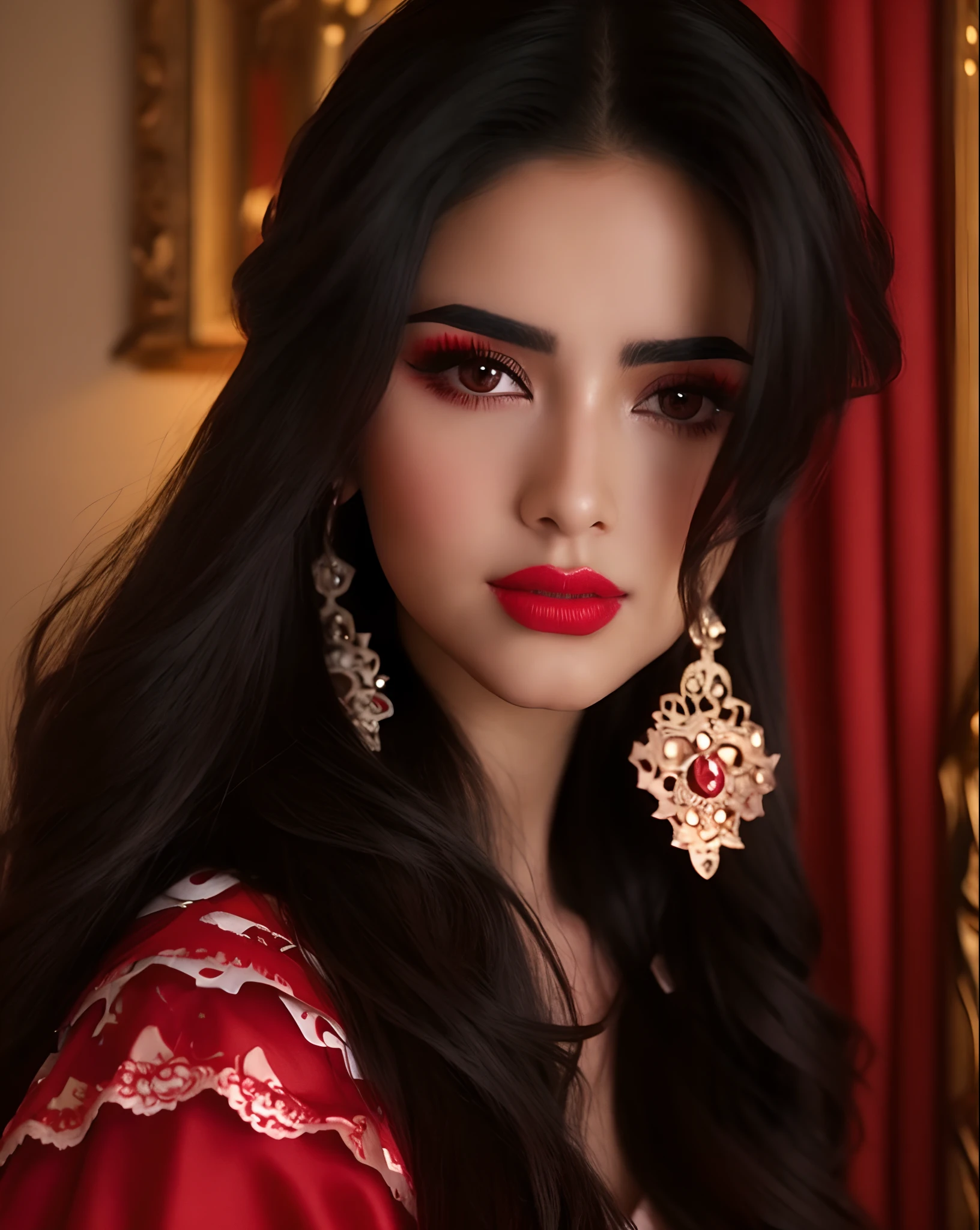 Close-up of a woman wearing a red dress with long hair, Beautiful Mexican woman, It's very, very beautiful, extremely beautiful face, Very beautiful young woman, Portrait of Demi Rose, very beautiful woman, Very, very beautiful woman, Isabella Moner, Portrait of Demi Rose, Gorgeous beautiful woman, The most beautiful woman on earth, Gorgeous attractive face, A vivid portrait of Demi Rose
