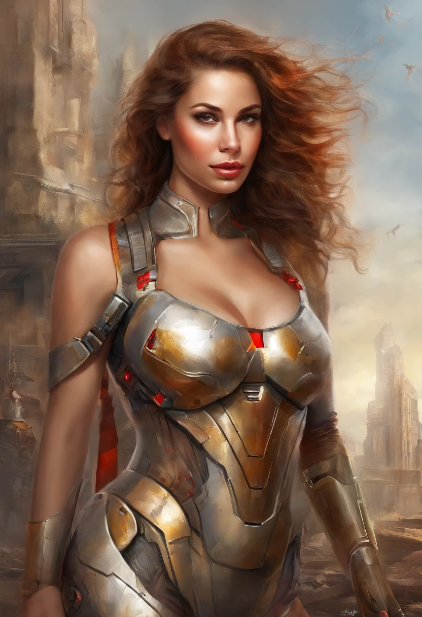 (1girll: 1.3), Solo, __body parts__, offcial art, 8k unit wallpapers, ultra - detailed, Beautiful and aesthetic, big breasts beautiful, tmasterpiece, Better quality, primitive, tmasterpiece, ultra fine photos, Better quality, Ultra-high resolution, Fotorrealista, rays of sunshine, full-body portraits, Unbelievably beautiful, dynamicposes, delicated face, vibrant eyes, (the sideview), Wear a futuristic Iron Man mech, Red and gold, Highly detailed abandoned warehouse background, Detal Face, busy background detailed complex, disorderly, big breasts beautiful, milkyW, Very detailed skin, Realistic details of skin, pores visible, foco nítido, volume fog, 8K  UHD, digital SLR camera, high high quality, cinematic grain, with fair skin, rendering, Lomo Grafia, sprawling metropolis in futuristic dystopia, look from down, semi transparent