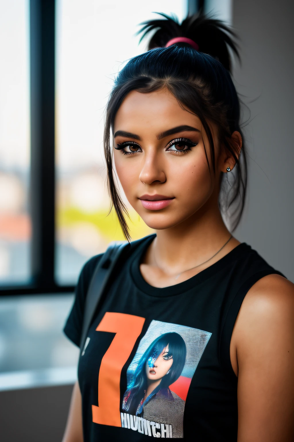 photo of (CyberDutch_V2:0.99), a woman as a sexy TikTok influencer, modelshoot style, (extremely detailed CG unity 8k wallpaper), photo of the most beautiful artwork in the world, professional majestic (photography by Steve McCurry), 8k uhd, dslr, soft lighting, high quality, film grain, Fujifilm XT3 sharp focus, f 5.6, High Detail, Sharp focus, dramatic, (wearing a punk t-shirt), (looking at viewer:1.2), (detailed pupils:1.3), (natural light), (closeup:1.2), (seductive)