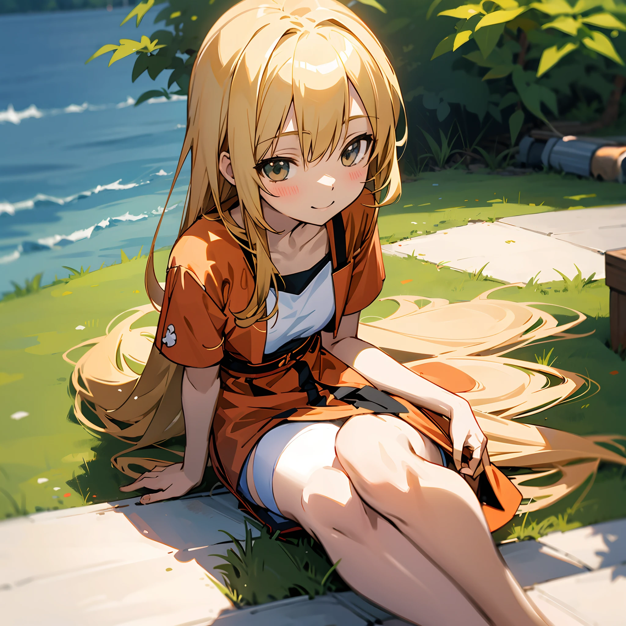 Anime 1.5], [Shiina Mahiru 1.5], [The Angle Next Door Spoils Me Rotten], long blonde hair, summer outfit, smile, cute and beautiful