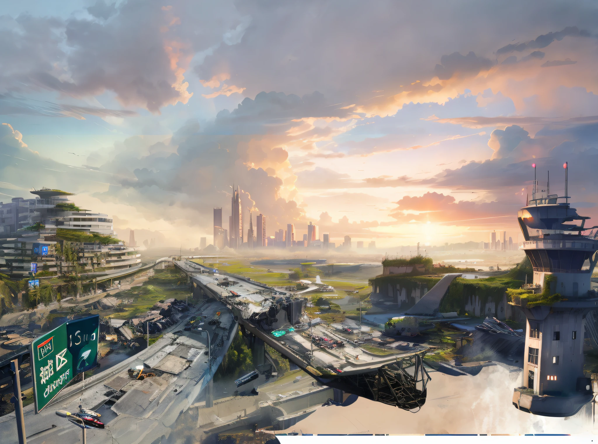 Cidade futuristica，In the background is a bridge and a tower, Dystopian digital concept art, future concept art, landscape of a future city, urban concept art, futuristic concept art, Concept art wallpaper 4K, highly realistic concept art, concept art 2022, bastien grivet, futuristic dystopian city, environment concept art, matte painting comic book art